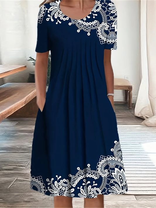 Fashion Elegant Women Dress Loose Casual Summer Dress Women Printed Dress New Temperament