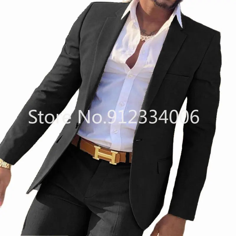 2 Pieces Beige Suit for Men Slim Fit Wedding Groom Tuxedo