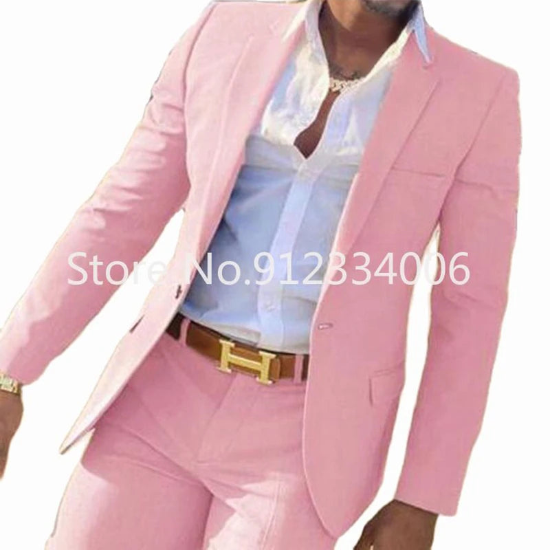 2 Pieces Beige Suit for Men Slim Fit Wedding Groom Tuxedo