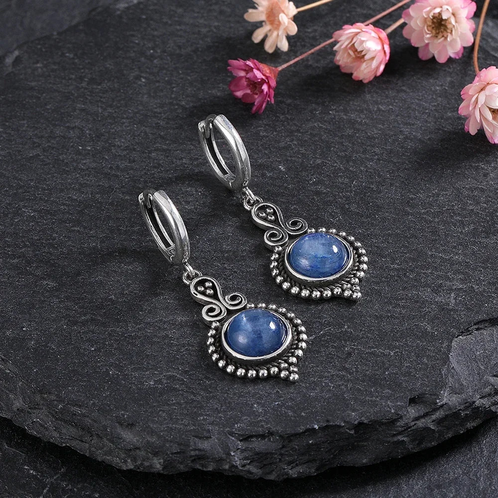 New Elegant Natural Kyanite 925 Sterling Silver Drop Earrings lady