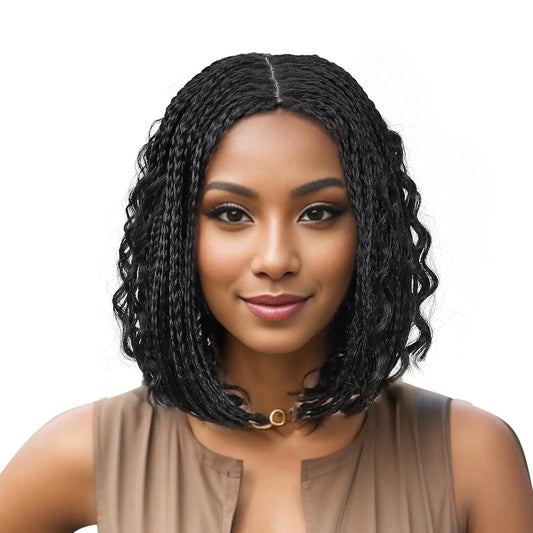 Short Braided Wig With Free Tress Box Braid Bob Wigs For Women's