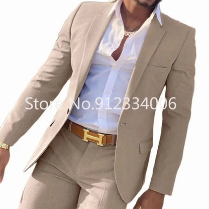 2 Pieces Beige Suit for Men Slim Fit Wedding Groom Tuxedo