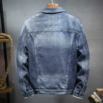 Men Jeans Coats Blue Ripped Men's Denim Jacket Wide Shoulders