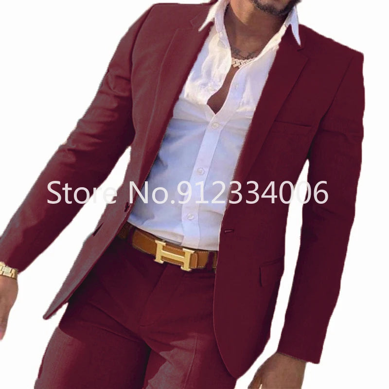 2 Pieces Beige Suit for Men Slim Fit Wedding Groom Tuxedo