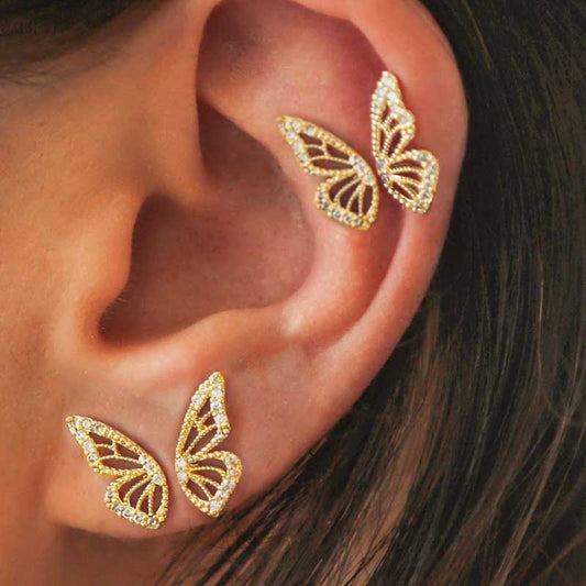 2022 New Gold Rose Gold Color Rhinestone Butterfly Women Earrings