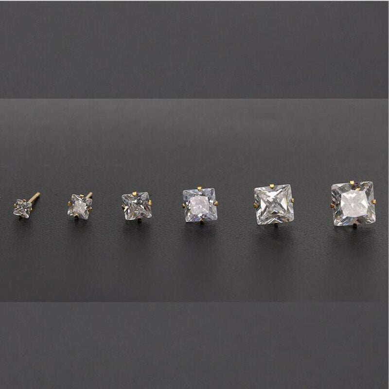 Stainless Steel With Square Zircons 8mm