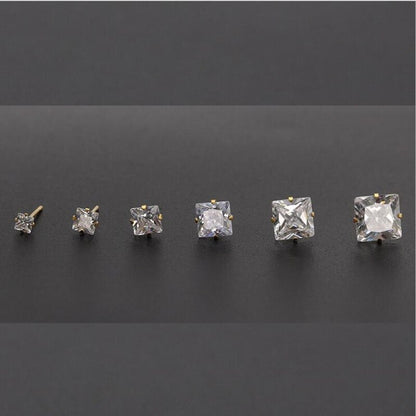 Stainless Steel With Square Zircons 8mm