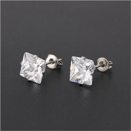 Stainless Steel With Square Zircons 8mm