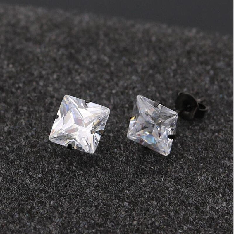 Stainless Steel With Square Zircons 8mm