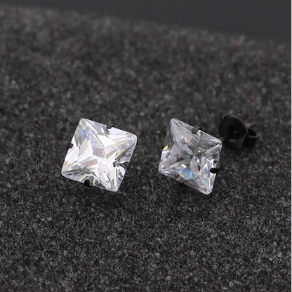 Stainless Steel With Square Zircons 8mm