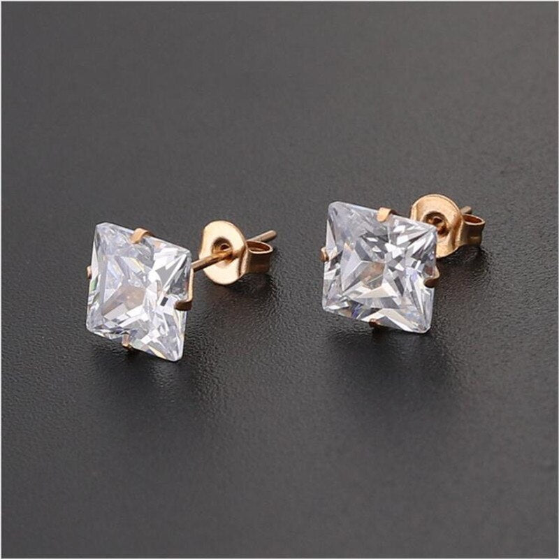 Stainless Steel With Square Zircons 8mm