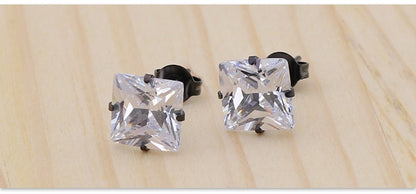 Stainless Steel With Square Zircons 8mm