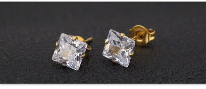 Stainless Steel With Square Zircons 8mm