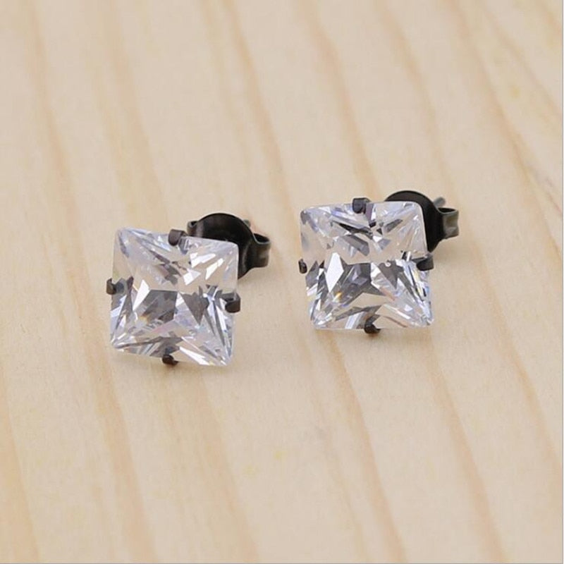 Stainless Steel With Square Zircons 8mm