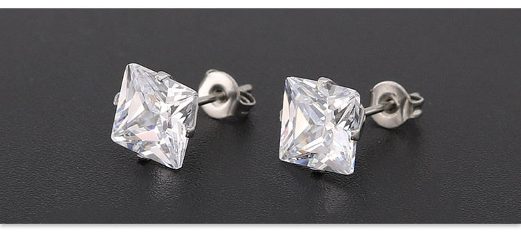 Stainless Steel With Square Zircons 8mm