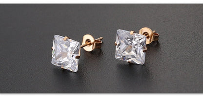 Stainless Steel With Square Zircons 8mm