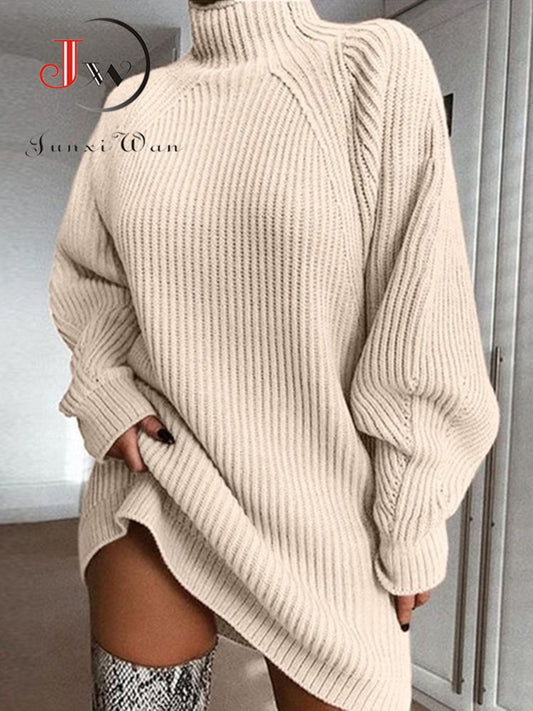 Women Turtleneck Oversized Knitted Dress Autumn