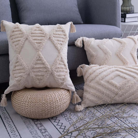 Tassels Cushion Cover 45x 45cm/30x50cm Beige Pillow Cover