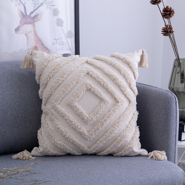 Tassels Cushion Cover 45x 45cm/30x50cm Beige Pillow Cover