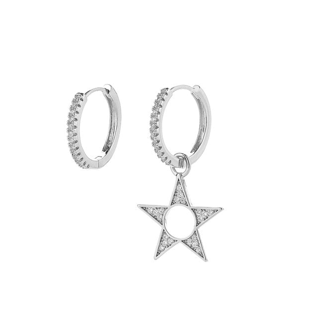 Fashion Pave Cz New Hollow Star Hoop Earrings