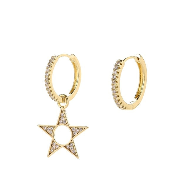 Fashion Pave Cz New Hollow Star Hoop Earrings