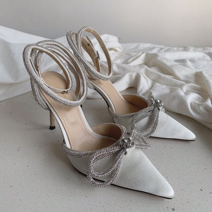 Women Double bow with crystal-embellished satin heels